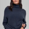 Korte New Class-trui met col van wol en kasjmier - Navy
