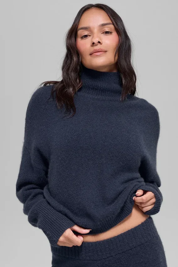 Korte New Class-trui met col van wol en kasjmier - Navy