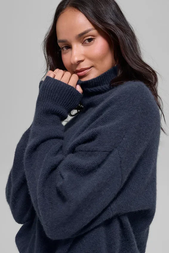Korte New Class-trui met col van wol en kasjmier - Navy