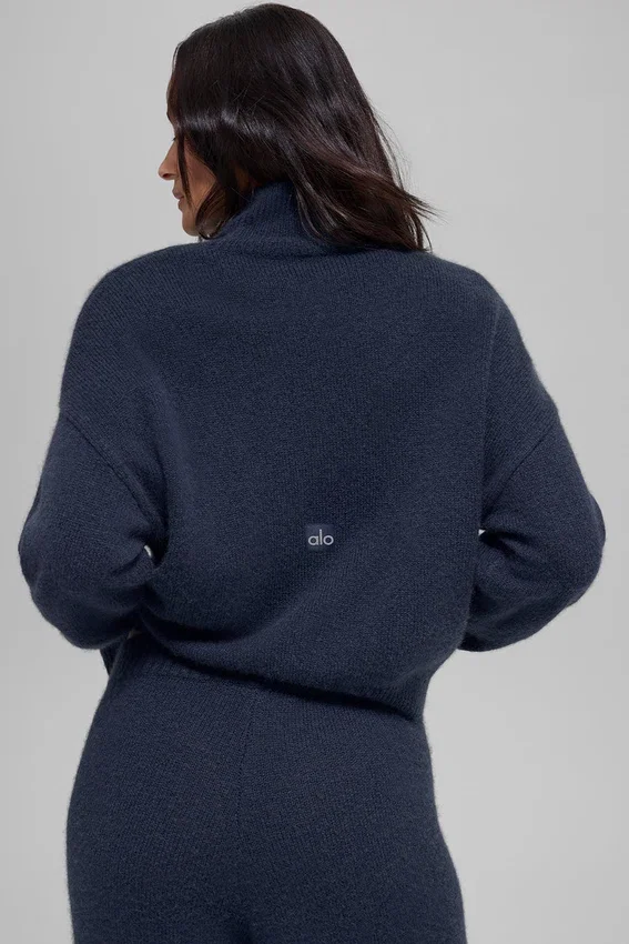 Korte New Class-trui met col van wol en kasjmier - Navy