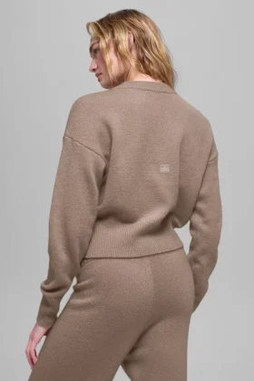 Korte New Class-trui met ronde hals van wol en kasjmier – Chai Latte