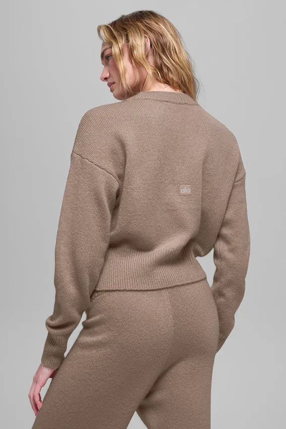 Korte New Class-trui met ronde hals van wol en kasjmier - Chai Latte