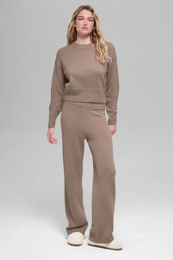 Korte New Class-trui met ronde hals van wol en kasjmier - Chai Latte