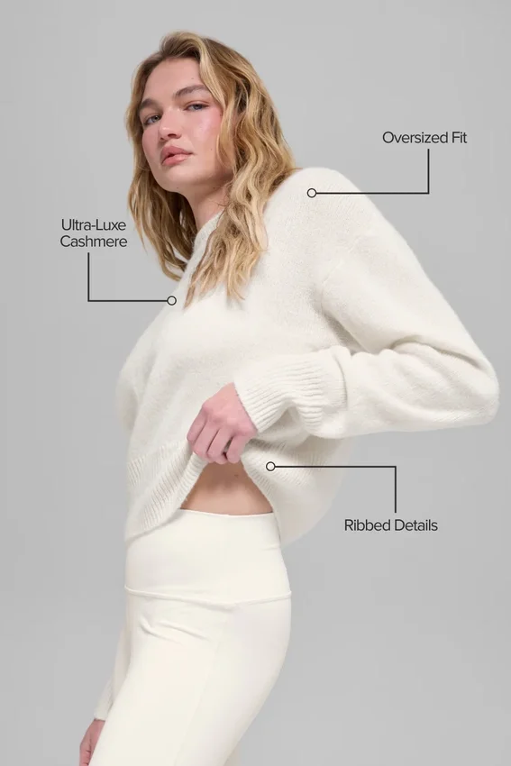 Korte New Class-trui met ronde hals van wol en kasjmier - Ivory