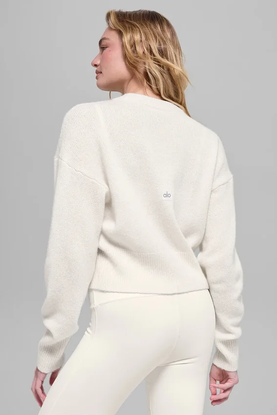 Korte New Class-trui met ronde hals van wol en kasjmier - Ivory