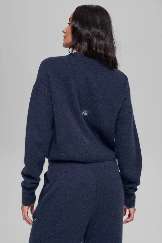Korte New Class-trui met ronde hals van wol en kasjmier - Navy