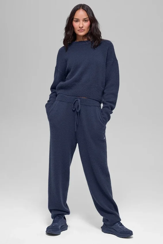 Korte New Class-trui met ronde hals van wol en kasjmier - Navy