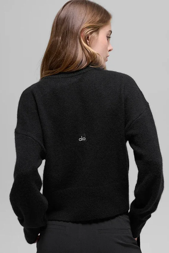 Korte New Class-trui met ronde hals van wol en kasjmier – Zwart