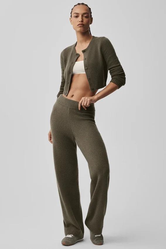 Korte New Class-vest van wol en kasjmier - Olive Tree