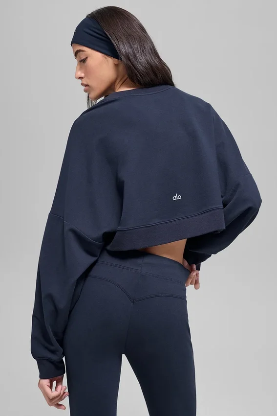 Korte Sway-trui met ronde hals - Marineblauw