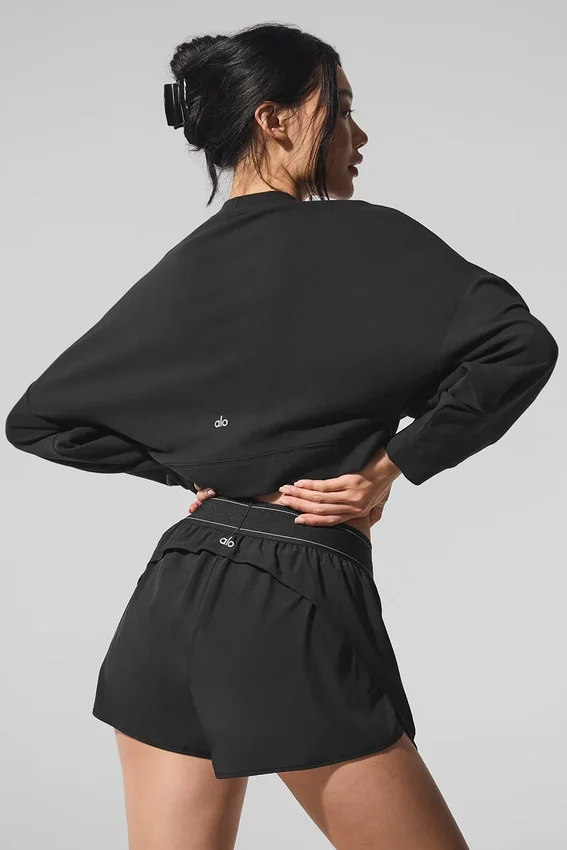 Korte Sway-trui met ronde hals - Zwart