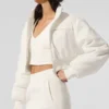 Korte Wintry Mix-jas van polar fleece - ivoor