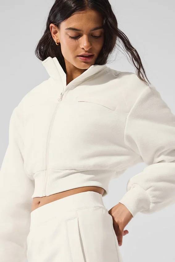 Korte Wintry Mix-jas van polar fleece - ivoor