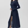 Lang, doorschijnend kasjmier vest - marineblauw