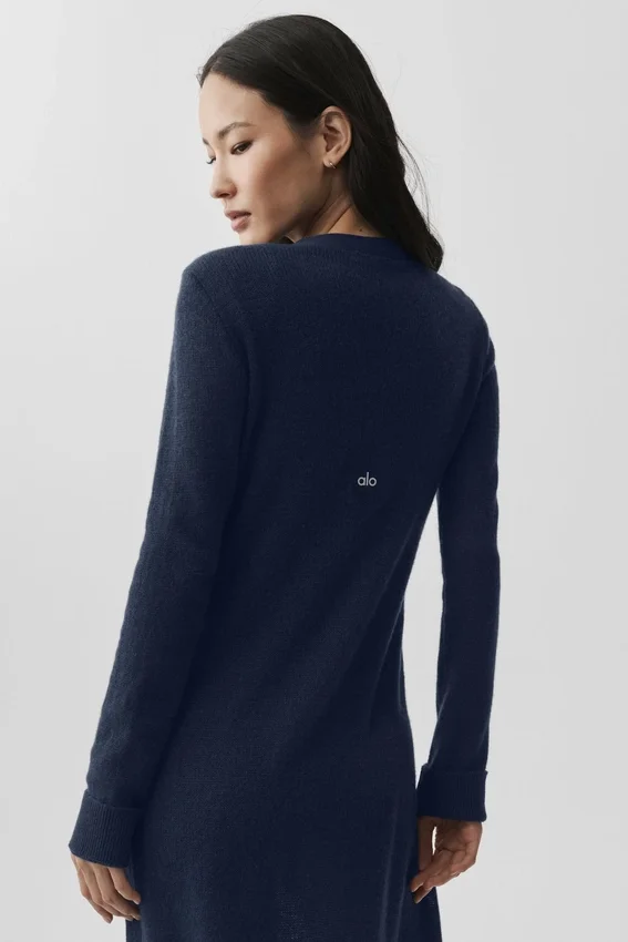 Lang, doorschijnend kasjmier vest - marineblauw