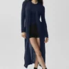 Lang, doorschijnend kasjmier vest - marineblauw
