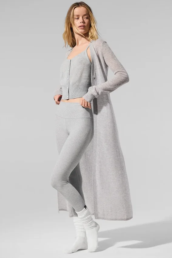 Lange, doorschijnende kasjmier vest - Athletic Heather Grey