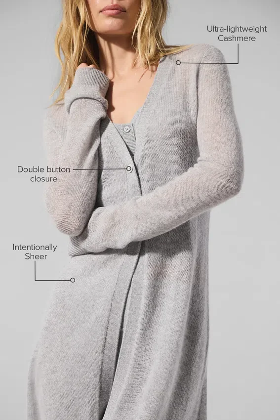 Lange, doorschijnende kasjmier vest - Athletic Heather Grey