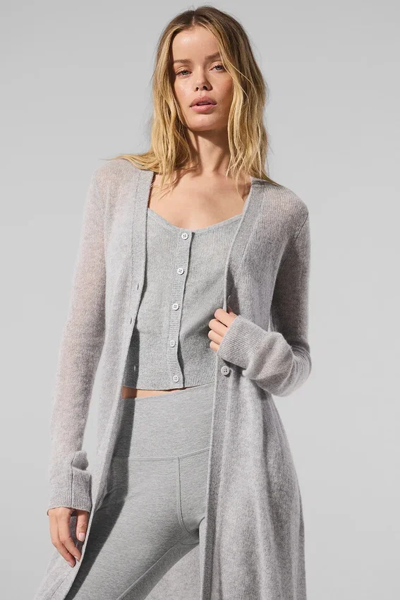 Lange, doorschijnende kasjmier vest - Athletic Heather Grey