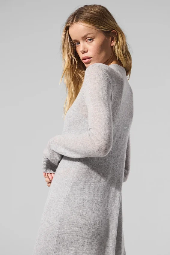 Lange, doorschijnende kasjmier vest - Athletic Heather Grey