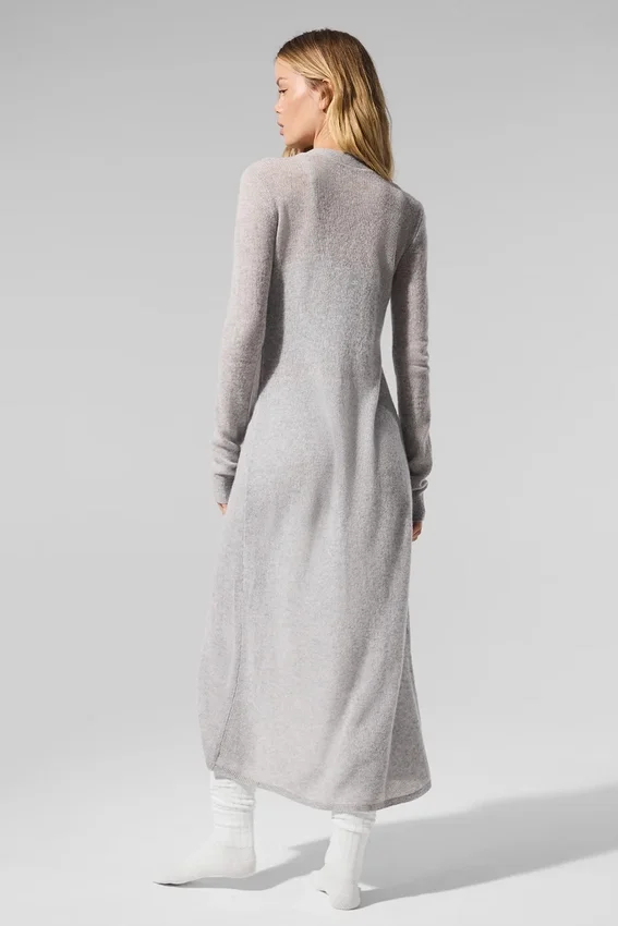 Lange, doorschijnende kasjmier vest - Athletic Heather Grey