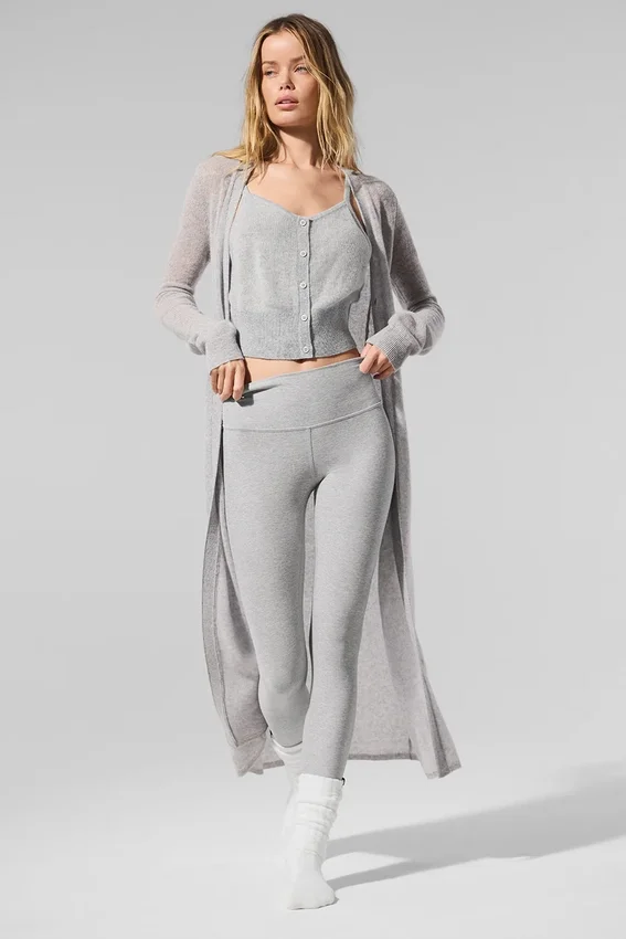 Lange, doorschijnende kasjmier vest - Athletic Heather Grey