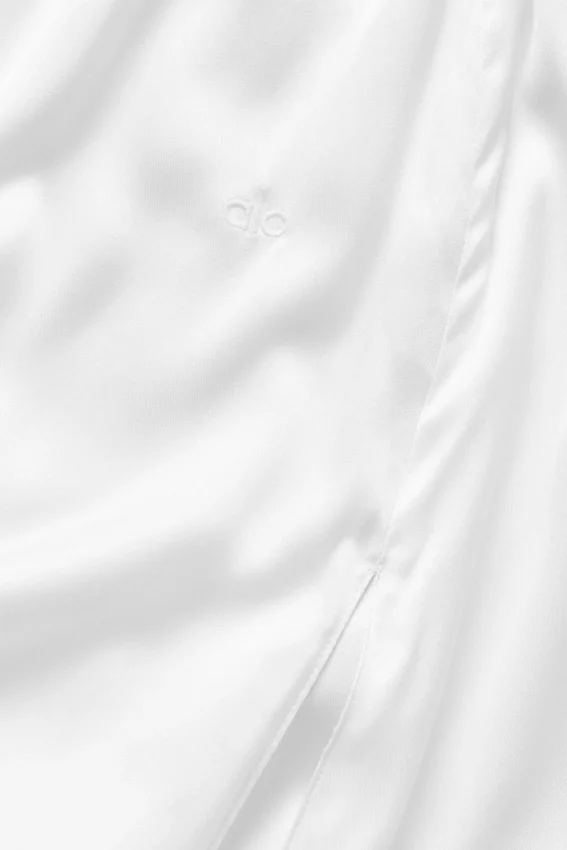 Lange rok met lage taille van zijden mix – Radiance – Wit
