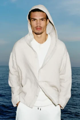 Linen Days Hoodie met knoopsluiting - Bone