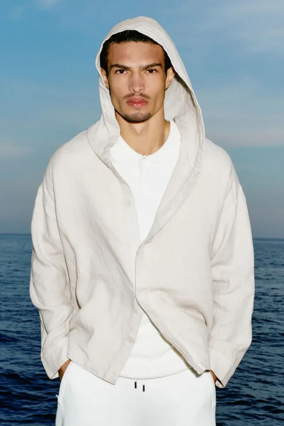 Linen Days Hoodie met knoopsluiting - Bone