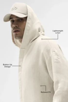 Linen Days Hoodie met knoopsluiting – Bone