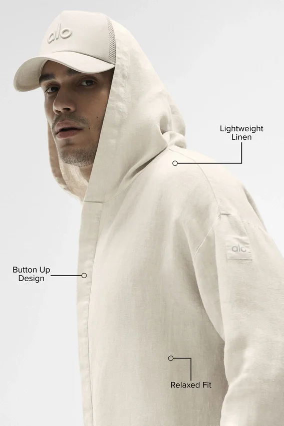 Linen Days Hoodie met knoopsluiting - Bone