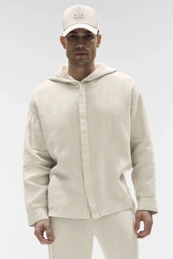 Linen Days Hoodie met knoopsluiting - Bone