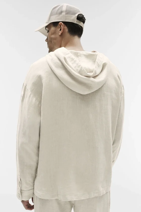 Linen Days Hoodie met knoopsluiting - Bone