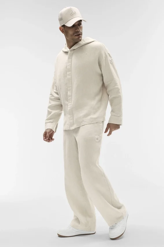 Linen Days Hoodie met knoopsluiting - Bone