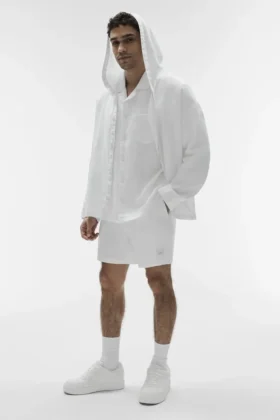 Linen Days Hoodie met knoopsluiting - Wit