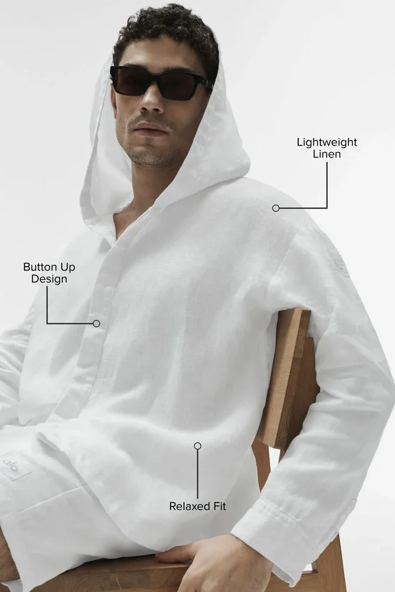 Linen Days Hoodie met knoopsluiting - Wit