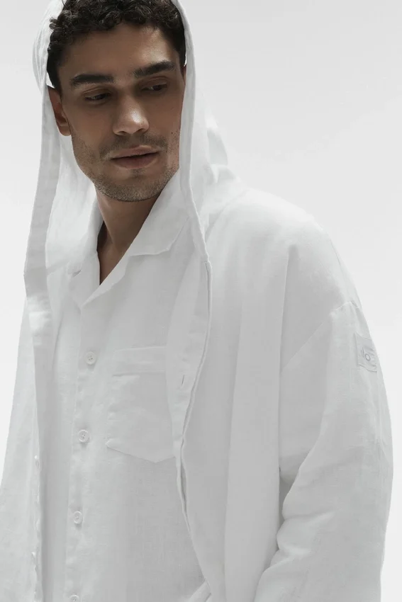 Linen Days Hoodie met knoopsluiting - Wit
