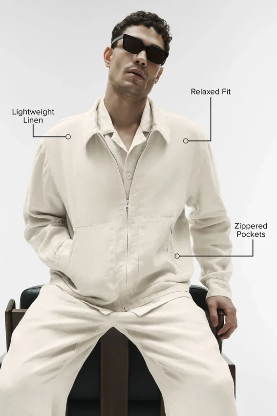 Linen Days-jas met doorlopende rits – Bone