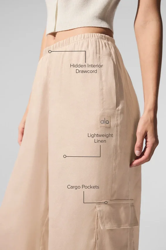 Linen Getaway Cargo-broek met wijde pijpen - Macadamia