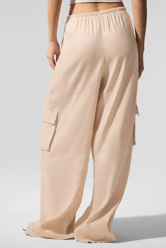 Linen Getaway Cargo-broek met wijde pijpen - Macadamia