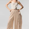 Linen Getaway Cargo-broek met wijde pijpen - Macadamia