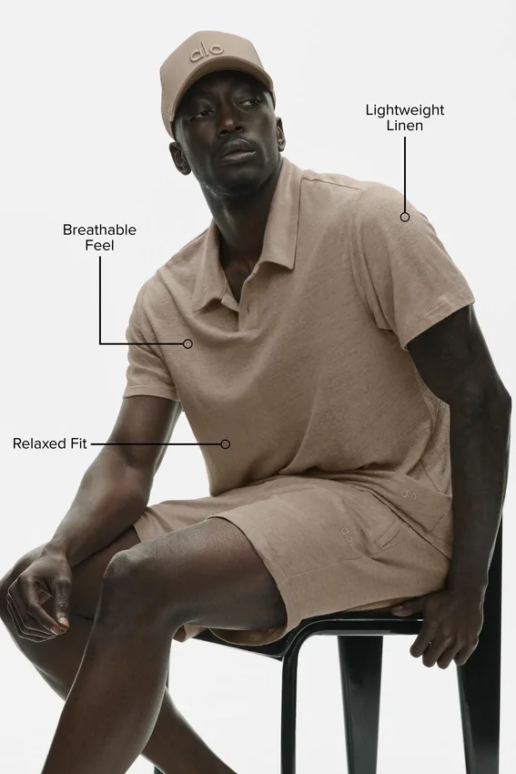 Linnen jersey Coastal polo met korte mouwen - Gravel