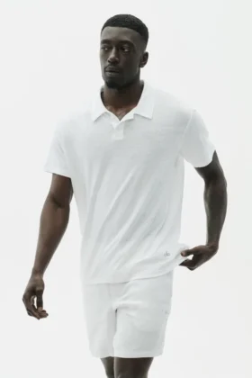Linnen jersey Coastal polo met korte mouwen - Wit