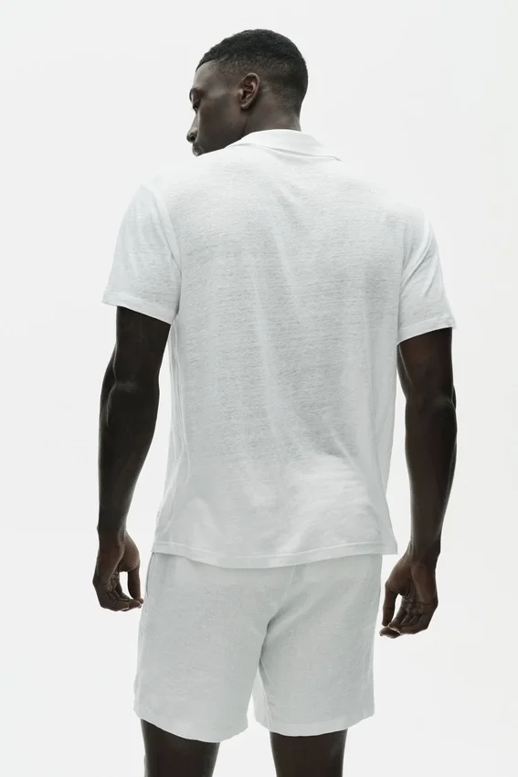 Linnen jersey Coastal polo met korte mouwen - Wit
