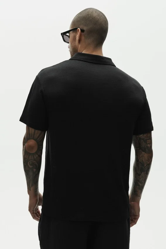 Linnen jersey Coastal-polo met korte mouwen – Zwart