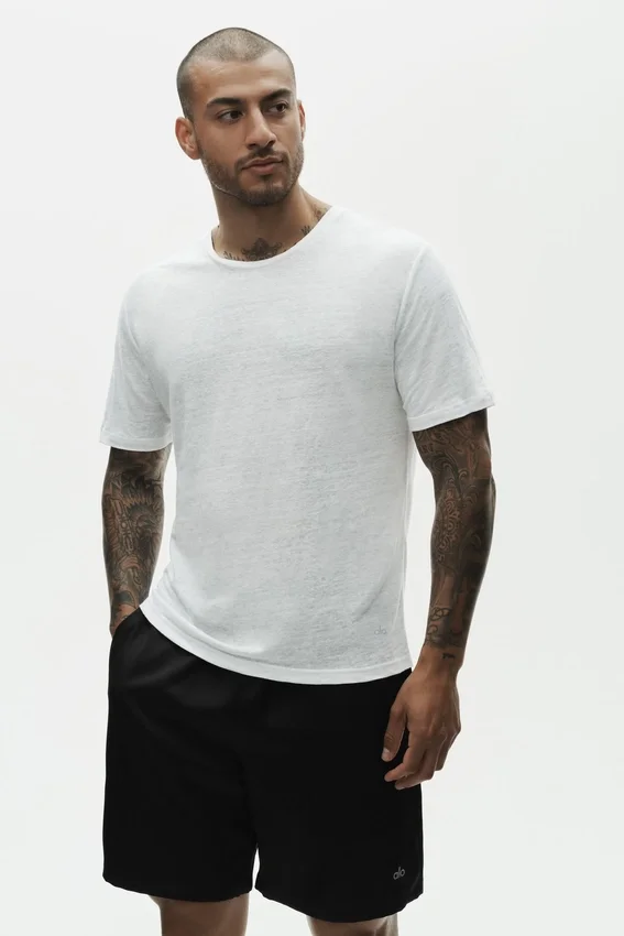 Linnen jersey Coastal T-shirt met korte mouwen - White