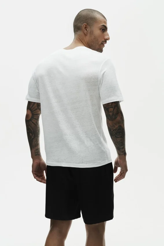 Linnen jersey Coastal T-shirt met korte mouwen - White