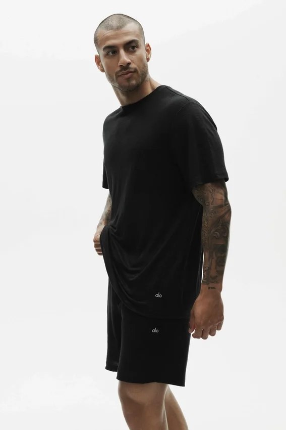 Linnen jersey Coastal T-shirt met korte mouwen - Zwart