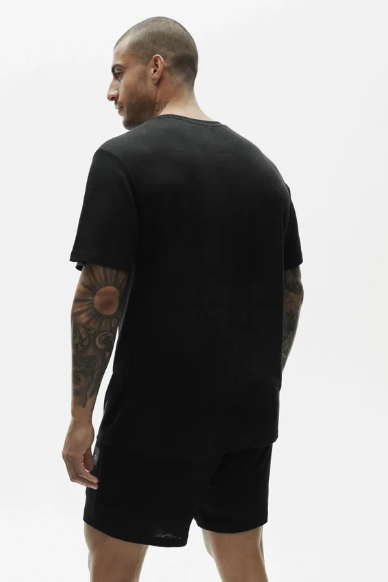 Linnen jersey Coastal T-shirt met korte mouwen - Zwart