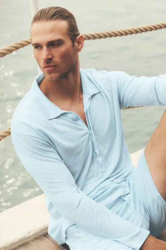 Linnen jersey Coastal trui met lange mouwen - Seaside Blue